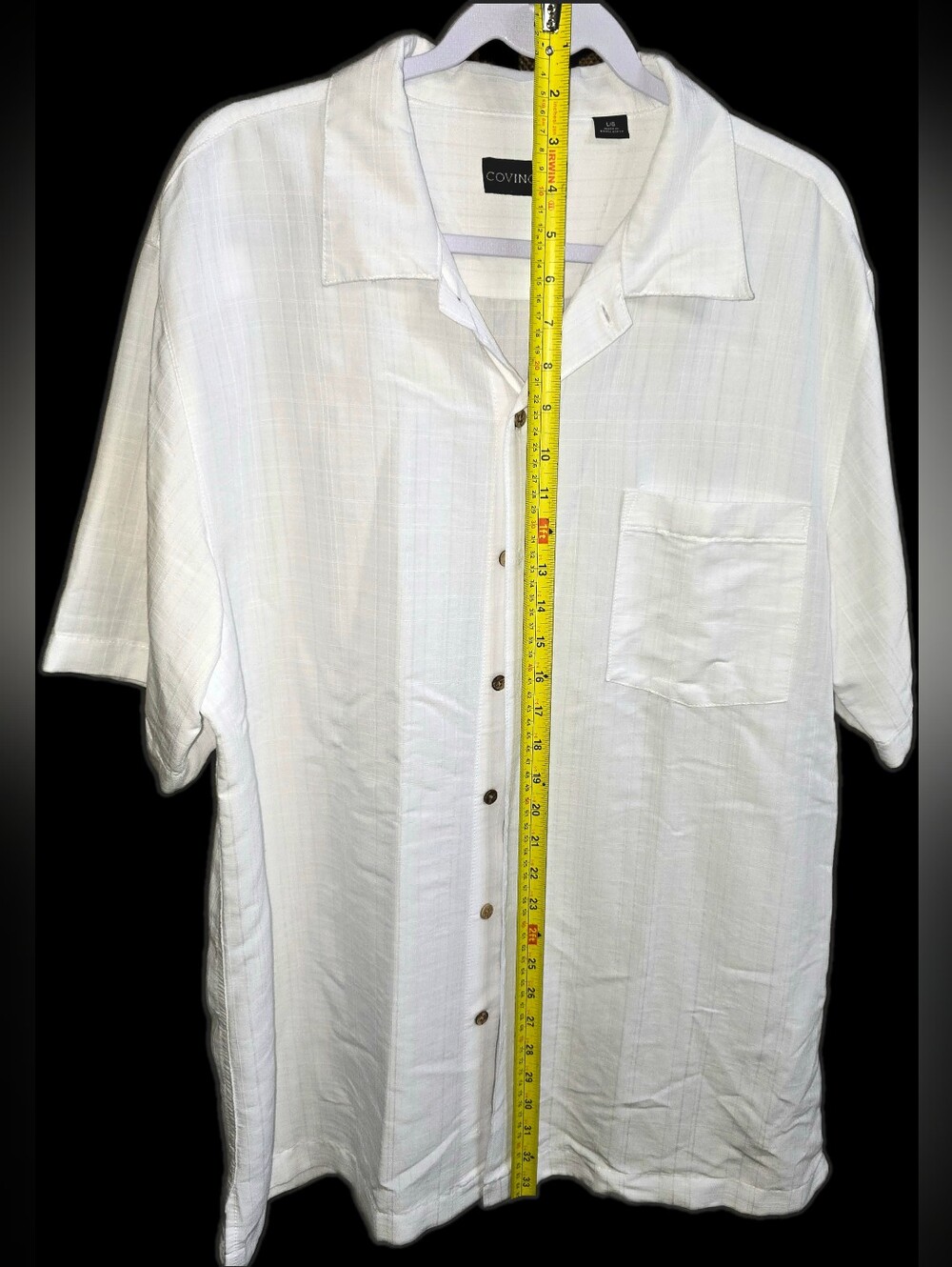Covington Men Large White Textured Camp Collar Guayabera Cuban Beach Shirt Rayon